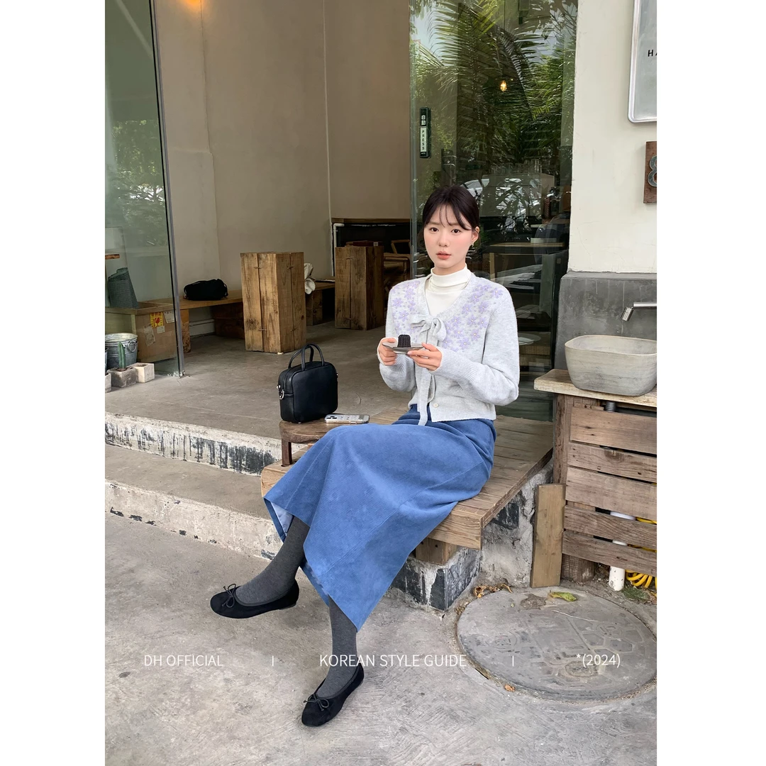 DH OFFICIAL 大花【紫雾丁香 Lilac】韩风ins毛织上衣 浪漫桃心V领