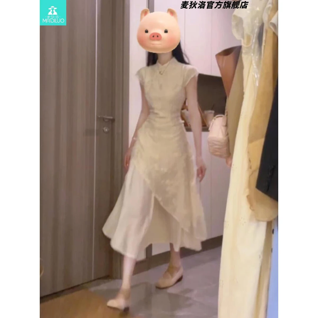 新中式高级感国风改良旗袍裙女夏季小众设计感收腰修身显瘦连衣裙