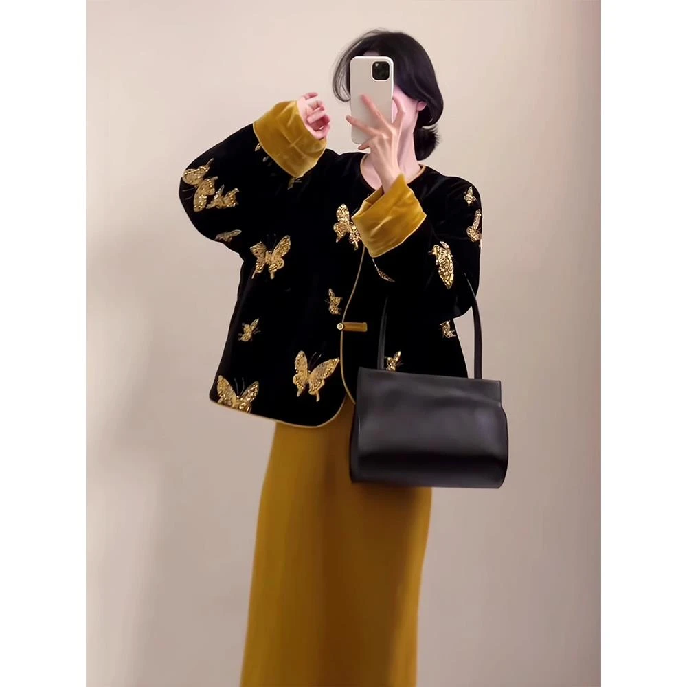 新中式国风外套冬季富家千金套装高级感唐装女装中国风老钱风棉服