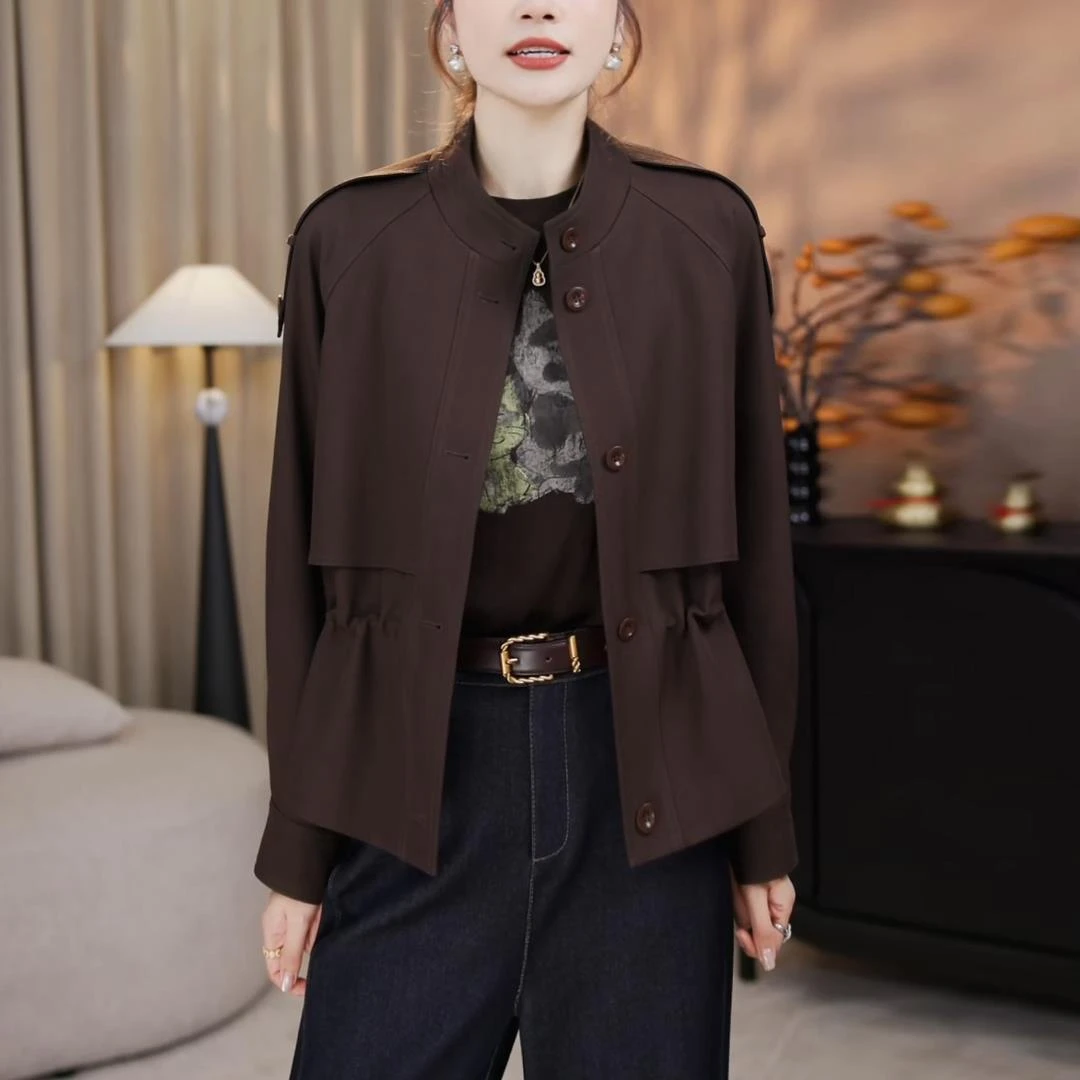 设计感风衣外套女短款韩版休闲时尚工装上衣收腰小个子小立领夹克