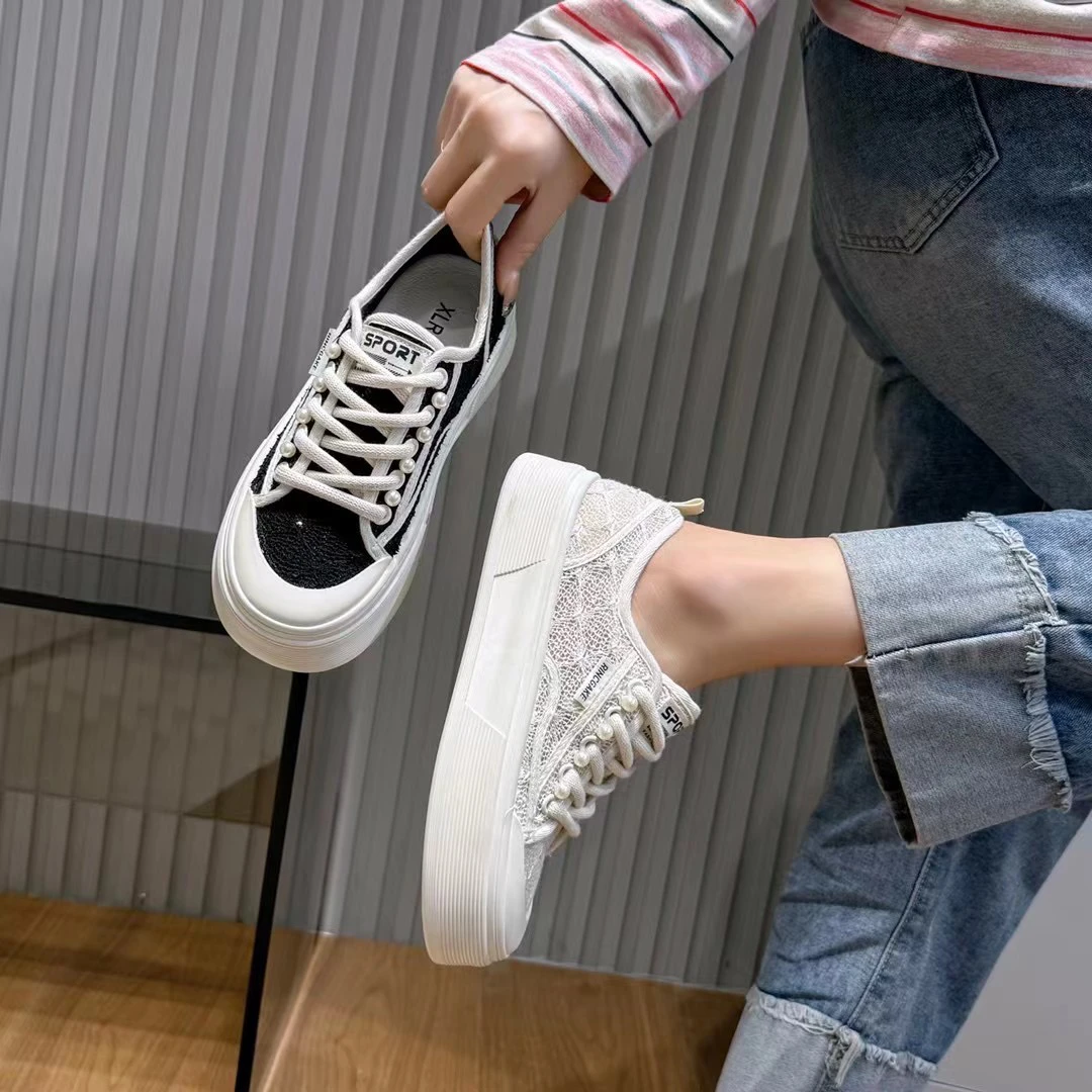 3903夏季2025新款蕾丝网布透气板鞋潮流百搭网红ins休闲潮鞋薄款