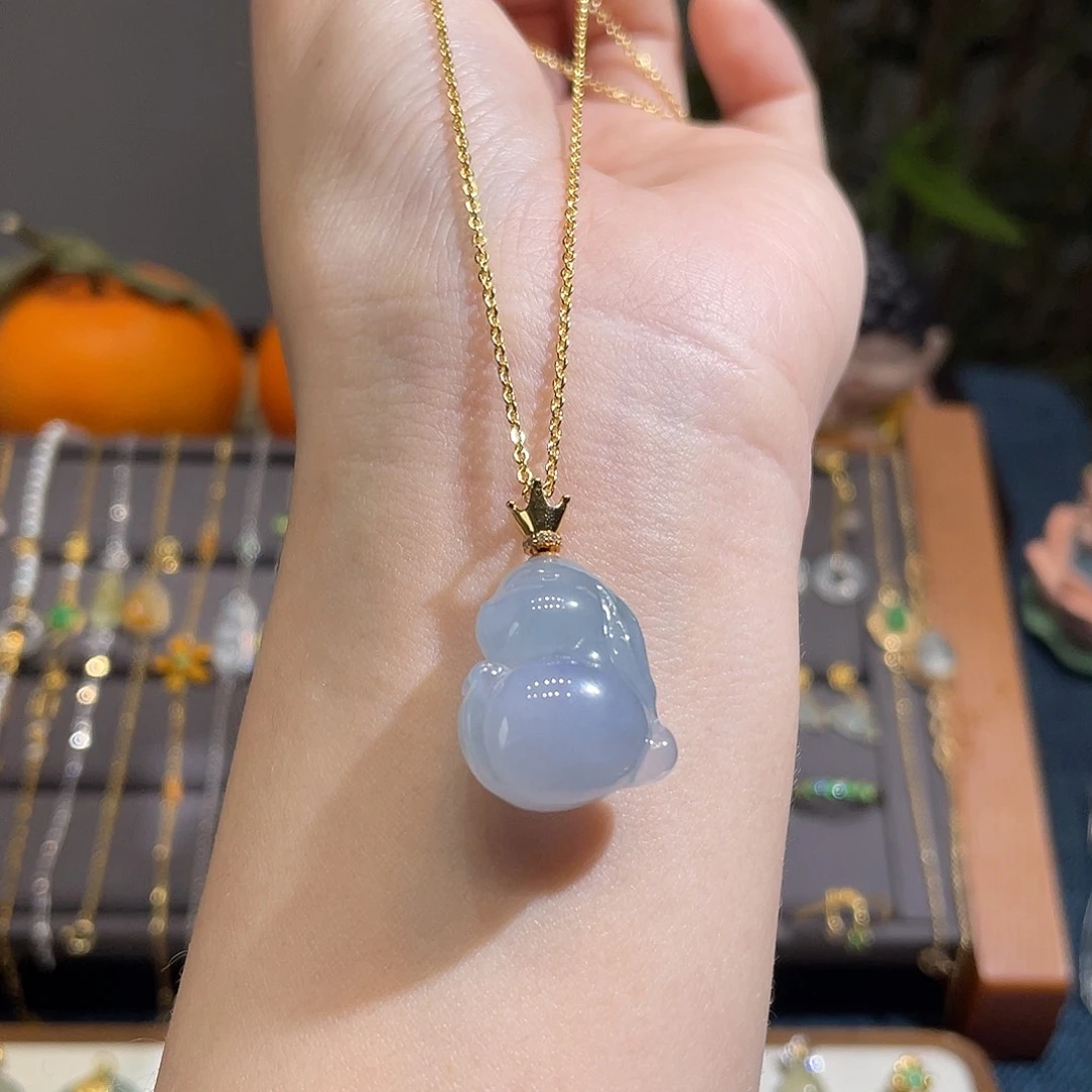 翡翠吊坠(不含链)18K金镶嵌立体 冰紫兔子