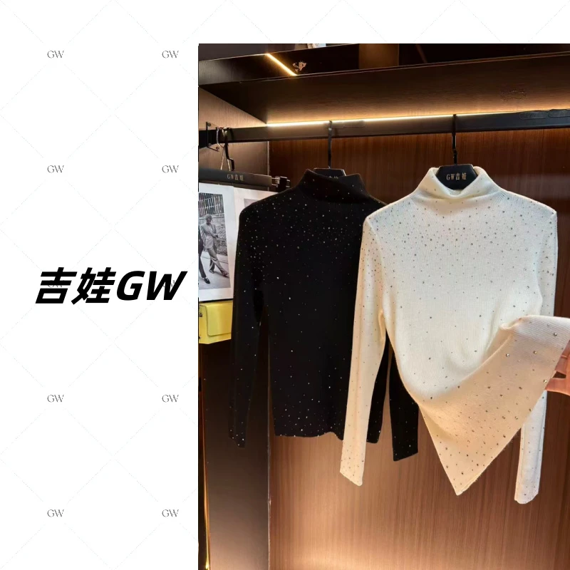 GW新款羊毛烫钻满天星早秋半高领内搭保暖显瘦上衣2583-22