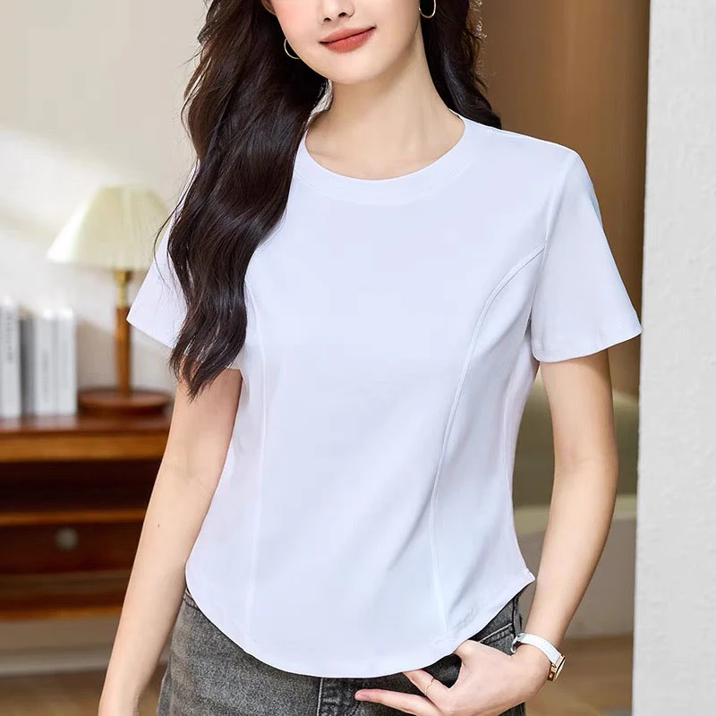 专柜品质新款女士螺纹棉穿衣显瘦高品质T恤9896