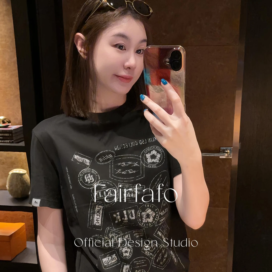 【印章字母圆领短袖】TXCL55286小众潮牌夏季新款舒适百搭设计感T恤