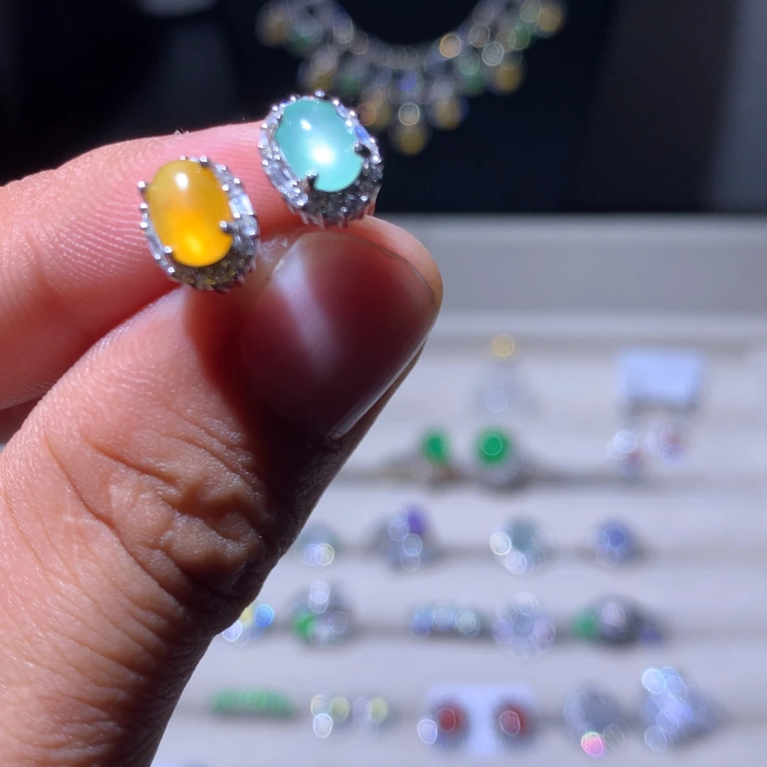 翡翠银S925镶嵌耳饰32