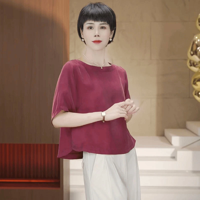 中年妈妈装短袖t恤女装2025年夏季新款宽松显瘦气质圆领小衫体恤