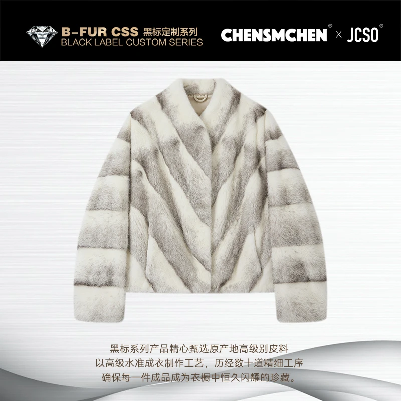 【CHENSMCHEN×JCSO】进口斜排银十字水貂皮草外套CdSP10104WY