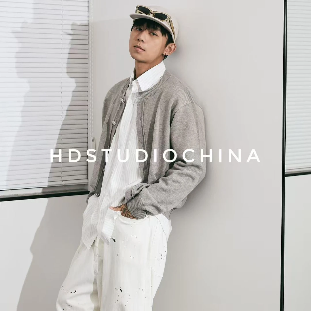 HDCHINA[灰岚]秋冬小众高级灰色羊毛衫春夏休闲男装宽男装