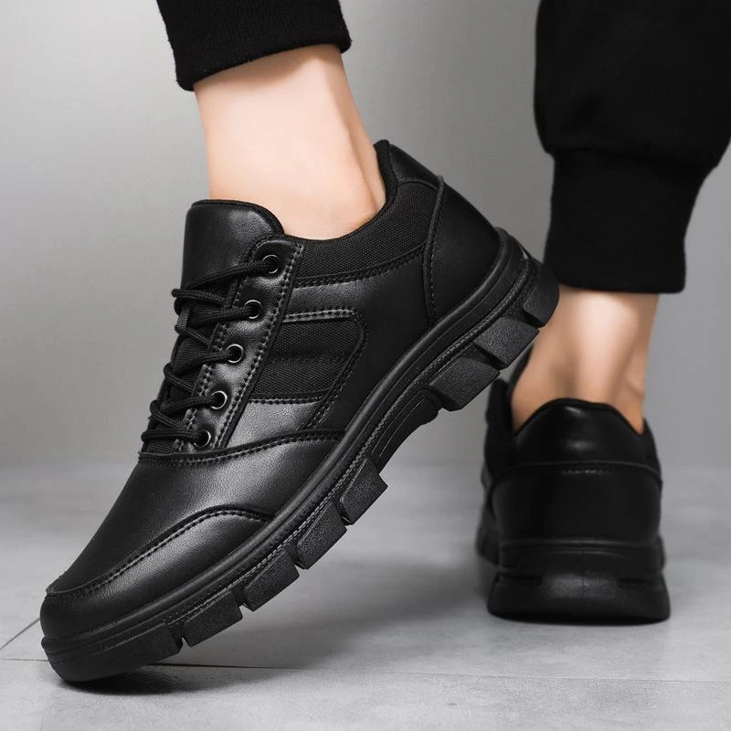 秋冬黑色作训男鞋户外运动训练皮鞋低帮工装执勤鞋软底巡逻保安鞋