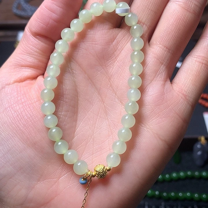 和田玉手串银S925镶嵌