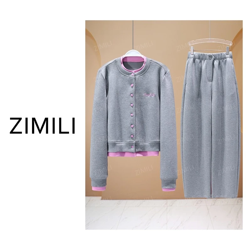 【亮哥女装】2025秋冬新品《烟柳》深灰色拼接卫衣休闲套装6303