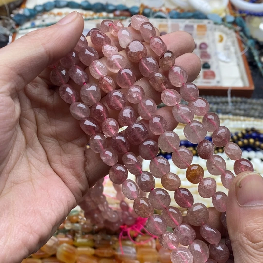 玛瑙/玉髓未镶嵌珠宝半成品一条纯天然草莓晶随行9mm