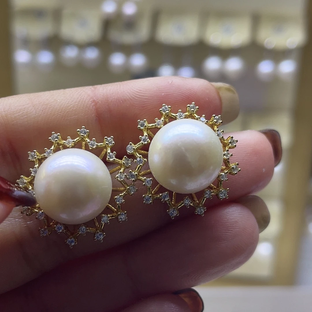 耳饰银S925镶嵌淡水珍珠