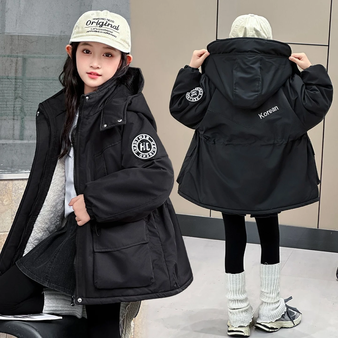 女童加棉派克服外套加绒加厚2025中大童冬装女孩棉衣棉服冬季休闲
