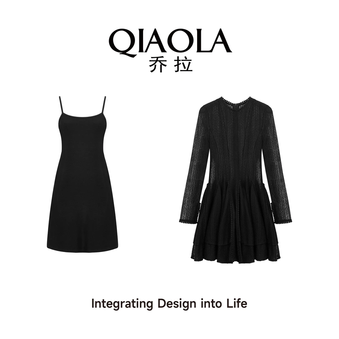 QIAOLA/乔拉【魅影星辰】春夏新款梭织蕾丝显瘦百搭A字连衣裙预售