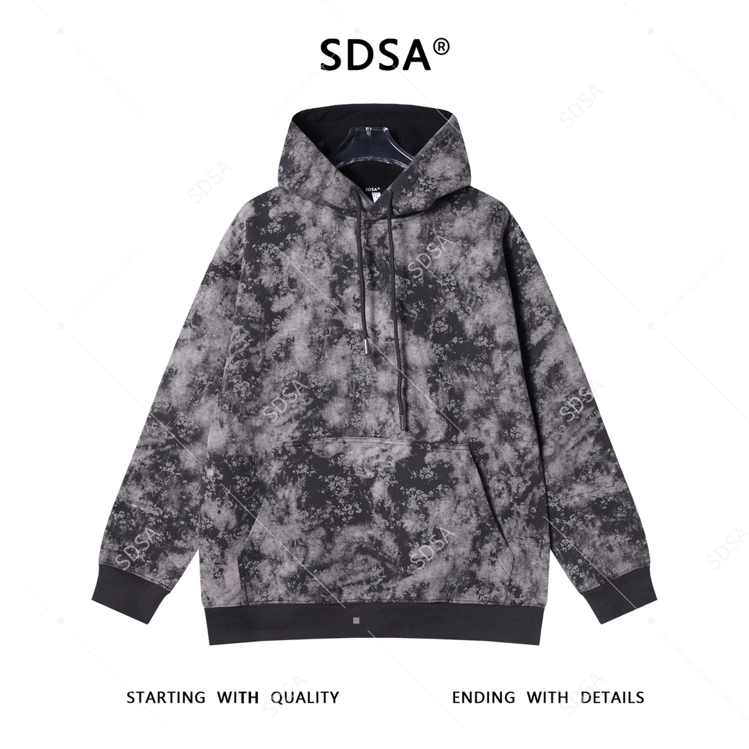 SDSA男士秋冬新款痞帅男装时尚扎染印花抽绳连帽卫衣潮流百搭上衣
