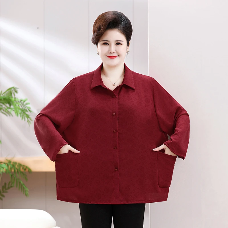8xl大码女装春夏衬衫洋气妈妈长袖上衣新款加肥宽松奶奶老人衬衣