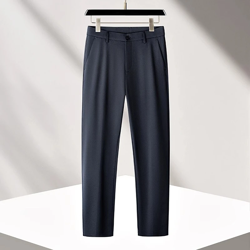 高端时尚男士冰丝抗皱纯色简约休闲裤夏季新款潮流百搭直筒长裤