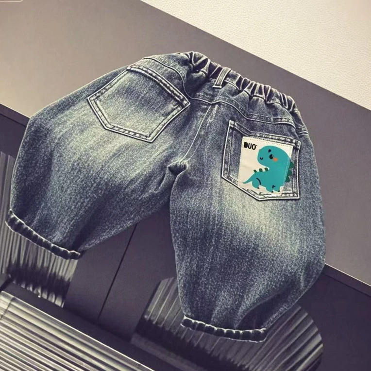 2025中小童秋季新款恐龙贴标男童开学百搭牛仔长裤超软牛仔裤男童