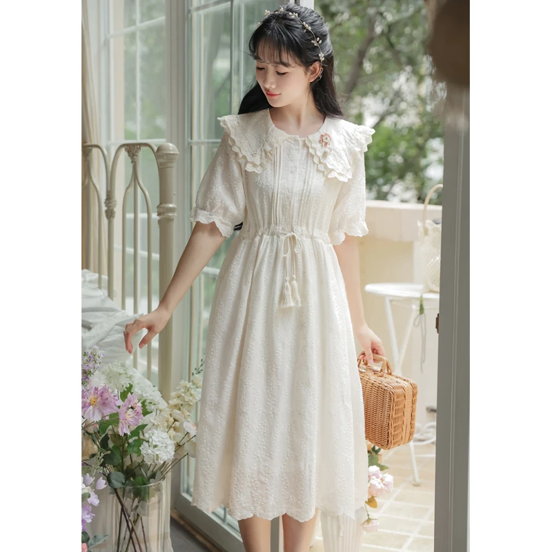 学院风娃娃领连衣裙15少女夏季14初中学生13岁女大童法式甜美长裙