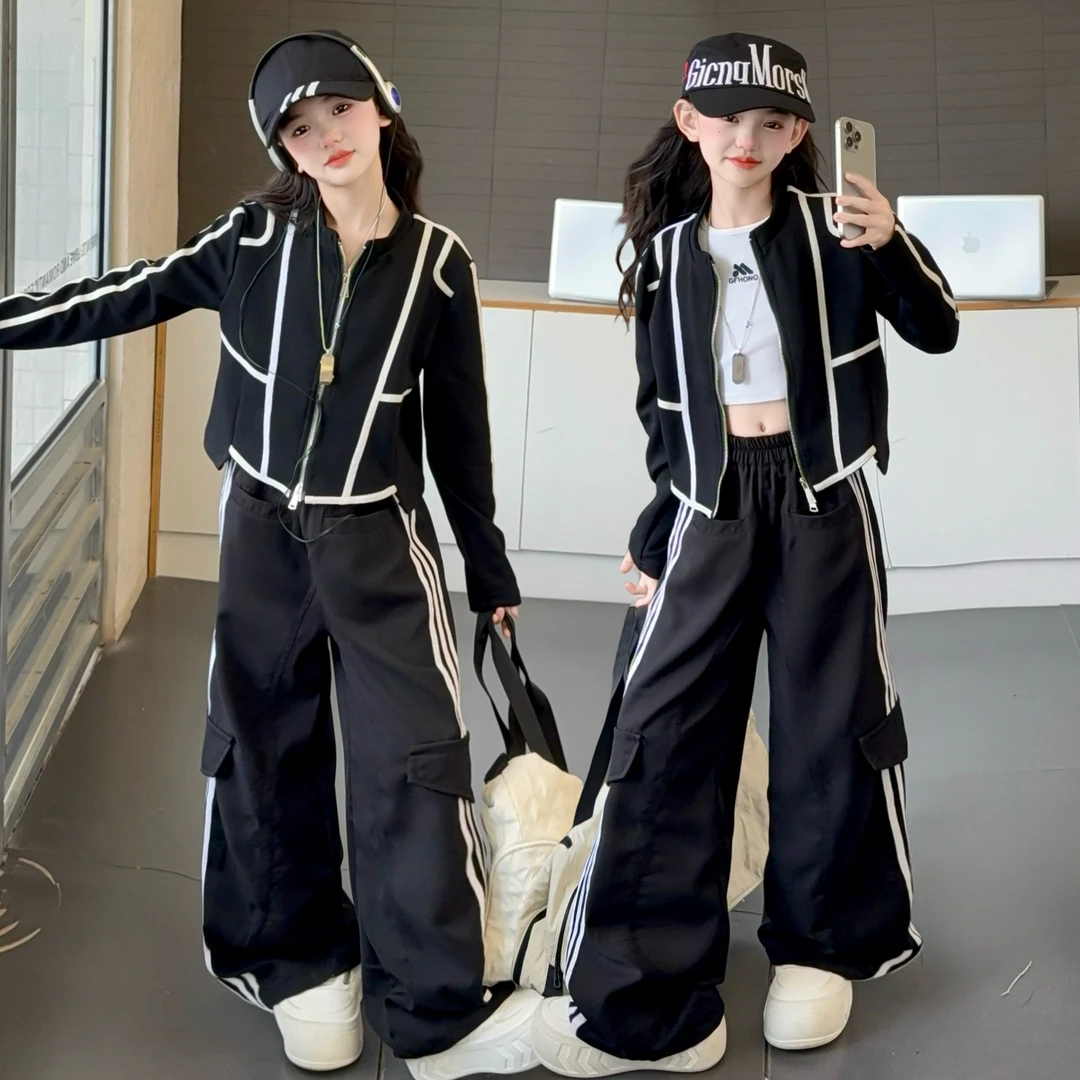 女童工装套装2025新款中大儿童宽松韩版时髦休闲酷飒两件套设计感