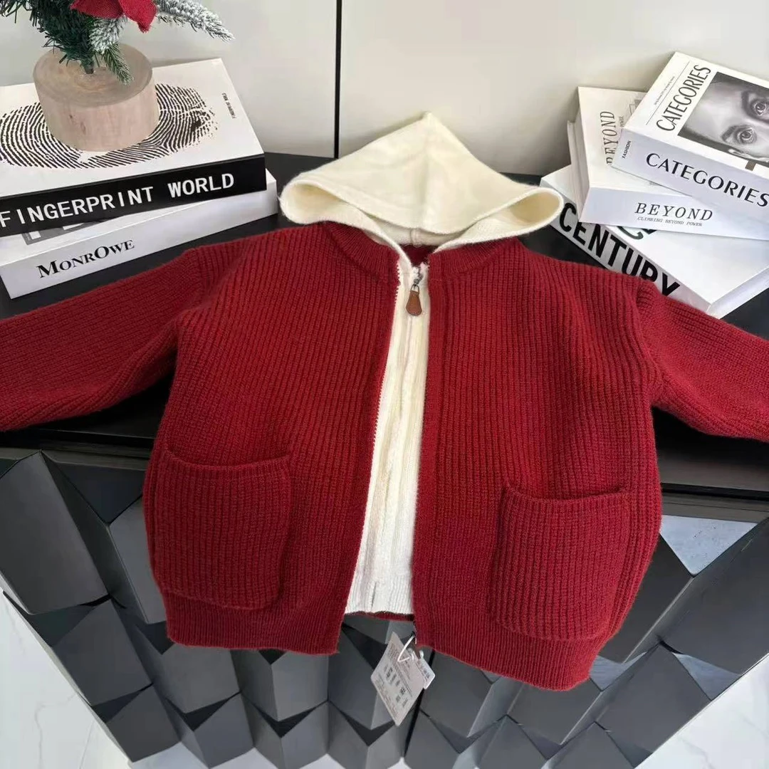 【小巷子1】亲子款儿童冬季加厚韩版休闲假两件拉链针织连帽毛衣
