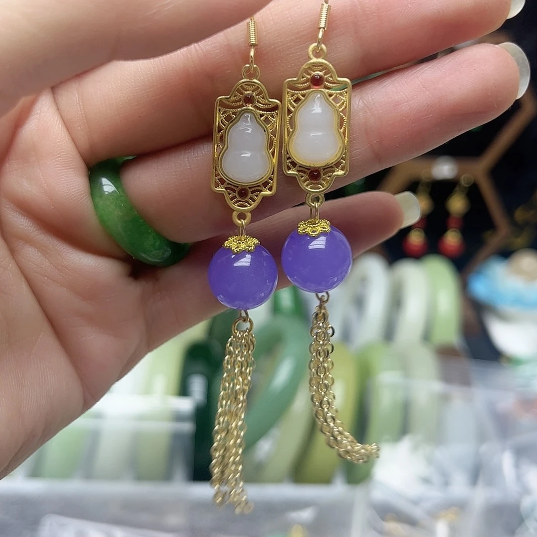 翡翠未镶嵌耳饰紫色