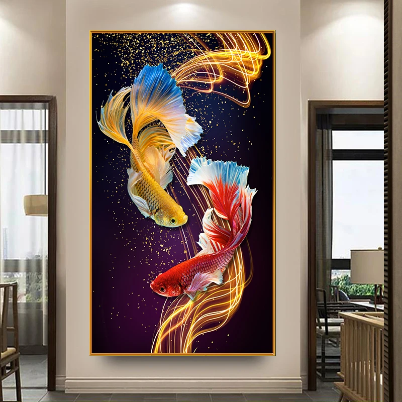 新款钻石画手工diy玄关装饰新中式双鱼聚福锦鲤客厅解压钻石绣