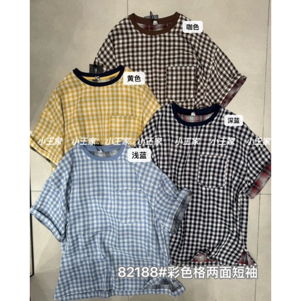 叨叨推荐款 XW#82188#彩色格短袖T恤 FL