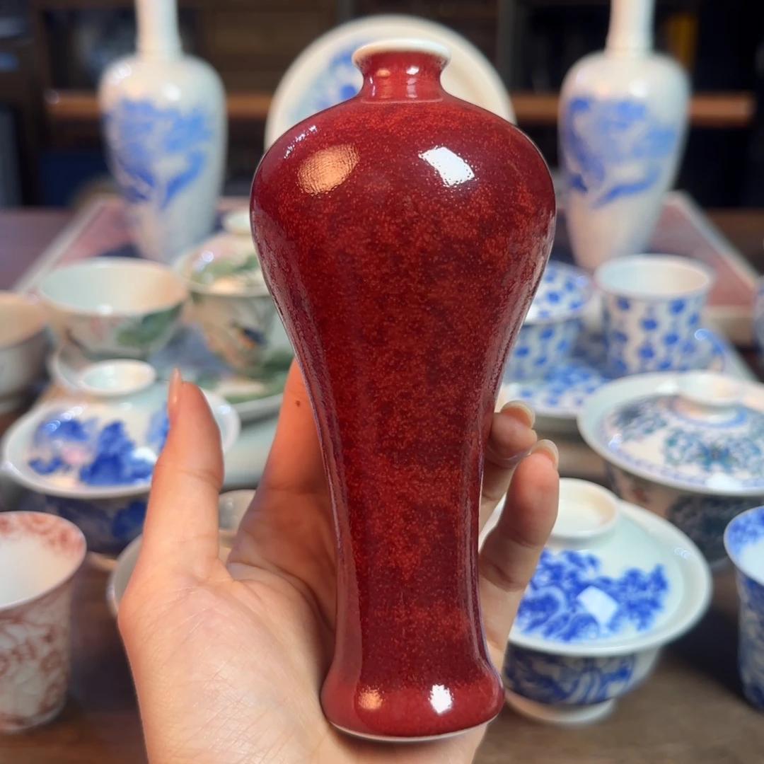 豇豆红 梅瓶赏瓶放漏