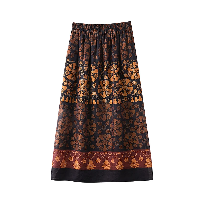 法式气质显瘦松紧腰半身裙2025夏季新款轻奢时尚晚霞复古印花裙子