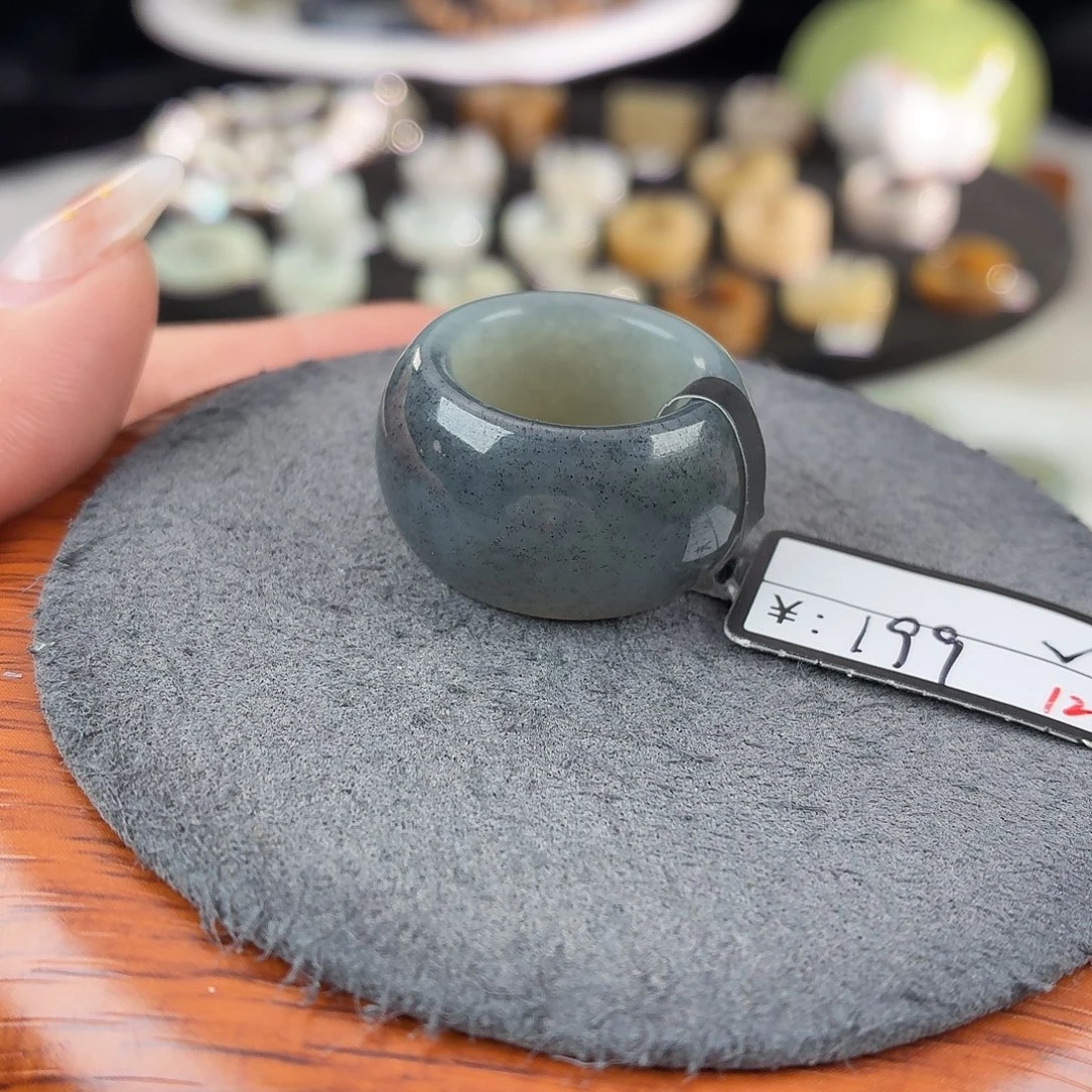 和田玉（糖玉）未镶嵌戒指S87青花墩墩16.2