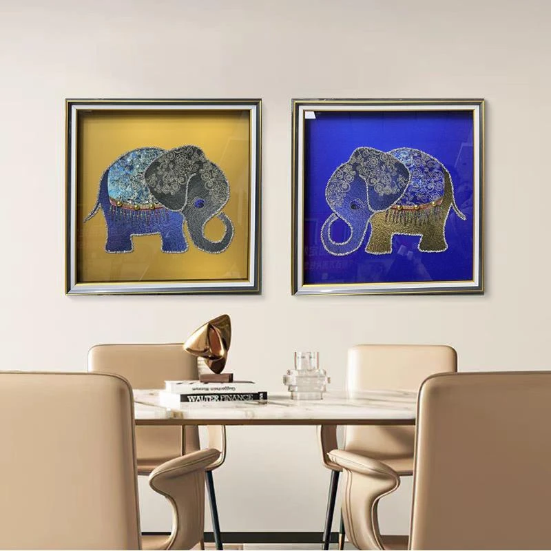 [喜宅家艺]Q81吉象时尚餐厅客厅装饰轻奢卧室钢化玻璃装裱实物画