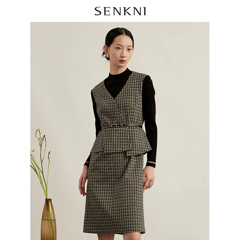 圣可尼假两件千鸟格连衣裙S161303LG