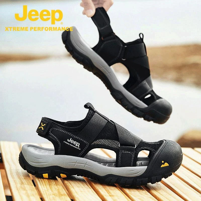 Jeep吉普凉鞋男外穿不累脚2025夏季新款防滑防臭开车沙滩包头拖鞋