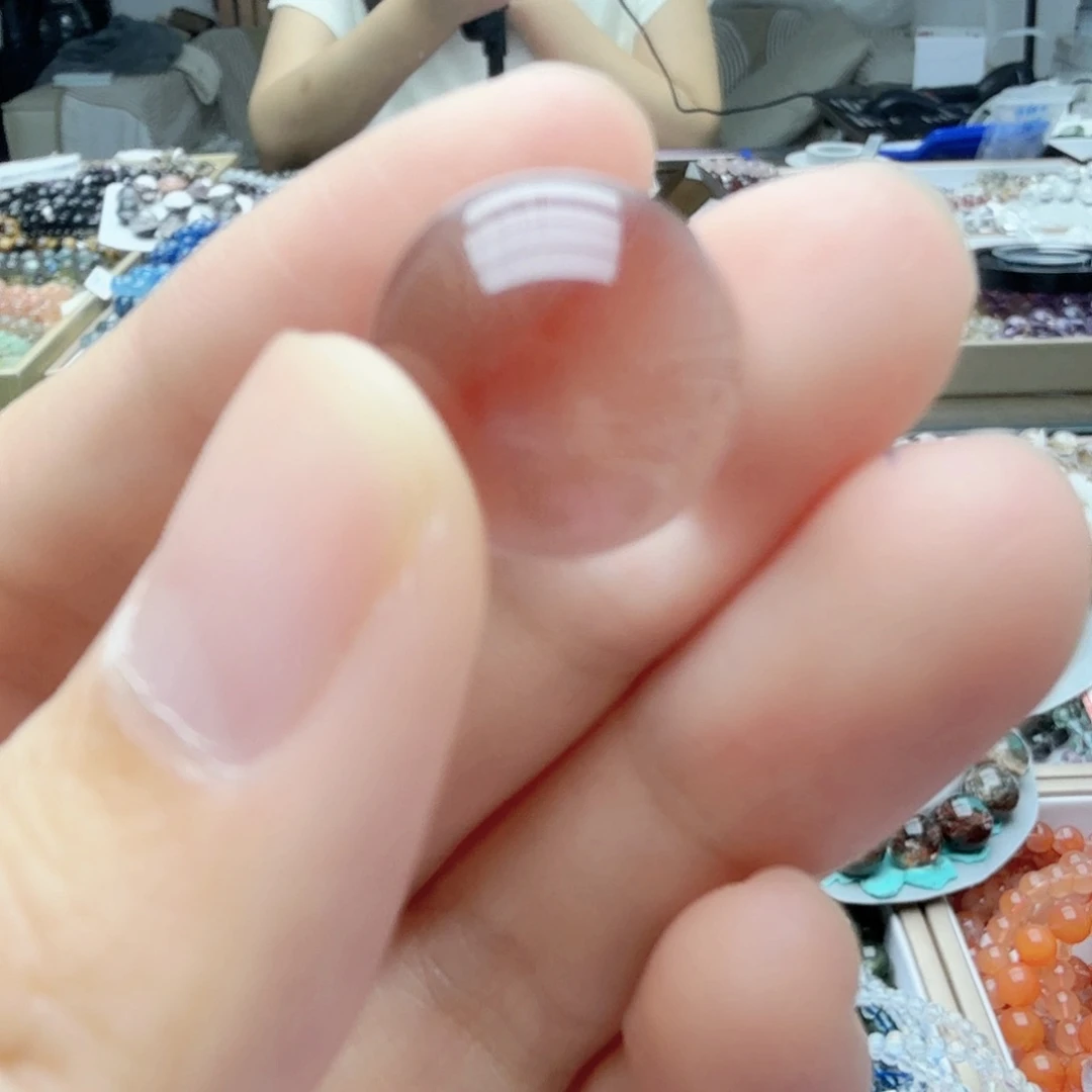 天然辰砂全净体白水晶单珠16.4mm