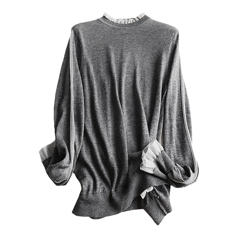 日系轻奢女装2025新款上衣百搭纯色拼接半高领轻熟风针织衫7271