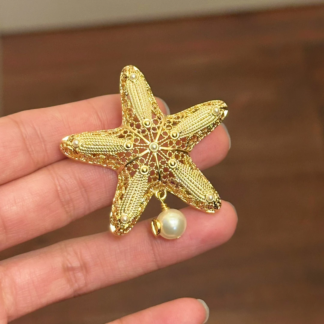 铜合金仿珍珠胸针 Y0025 时尚气质五角星新年礼物胸针