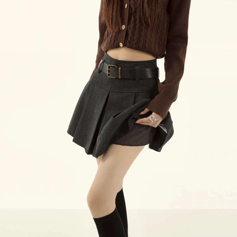 2331【毛呢短裙】辣妹百褶裙秋冬新款弹力防走光A字裙子皮裙半身裙