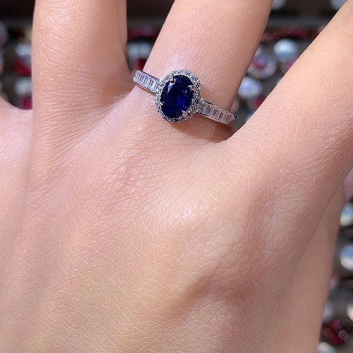 蓝宝石银S925镶嵌戒指白57