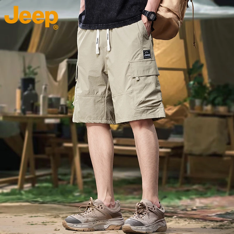 JEEP/吉普机能户外工装短裤男夏季宽松直筒阔腿男士休闲五分中裤