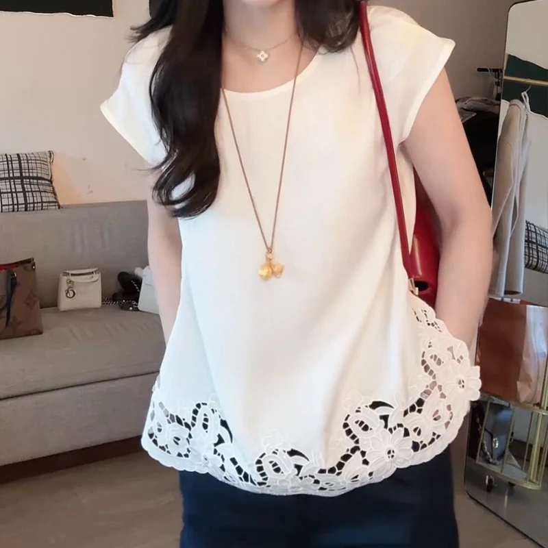 高档蕾丝花边设计短袖T恤女2026新款爆款欧货时尚减龄飞飞袖上衣