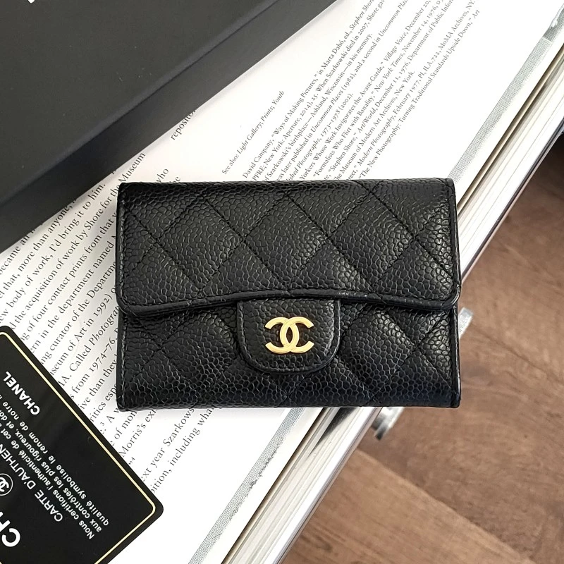 95新 Chanel/香奈儿 Azul - 黑金荔枝皮卡包 50222