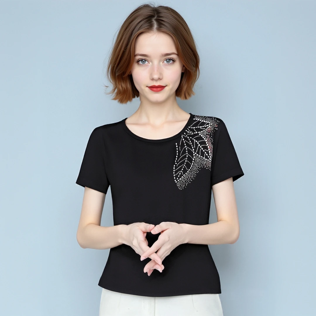 舞蹈跳舞服装民族风广场舞上衣女士拉丁舞黑色短袖夏季薄款新款