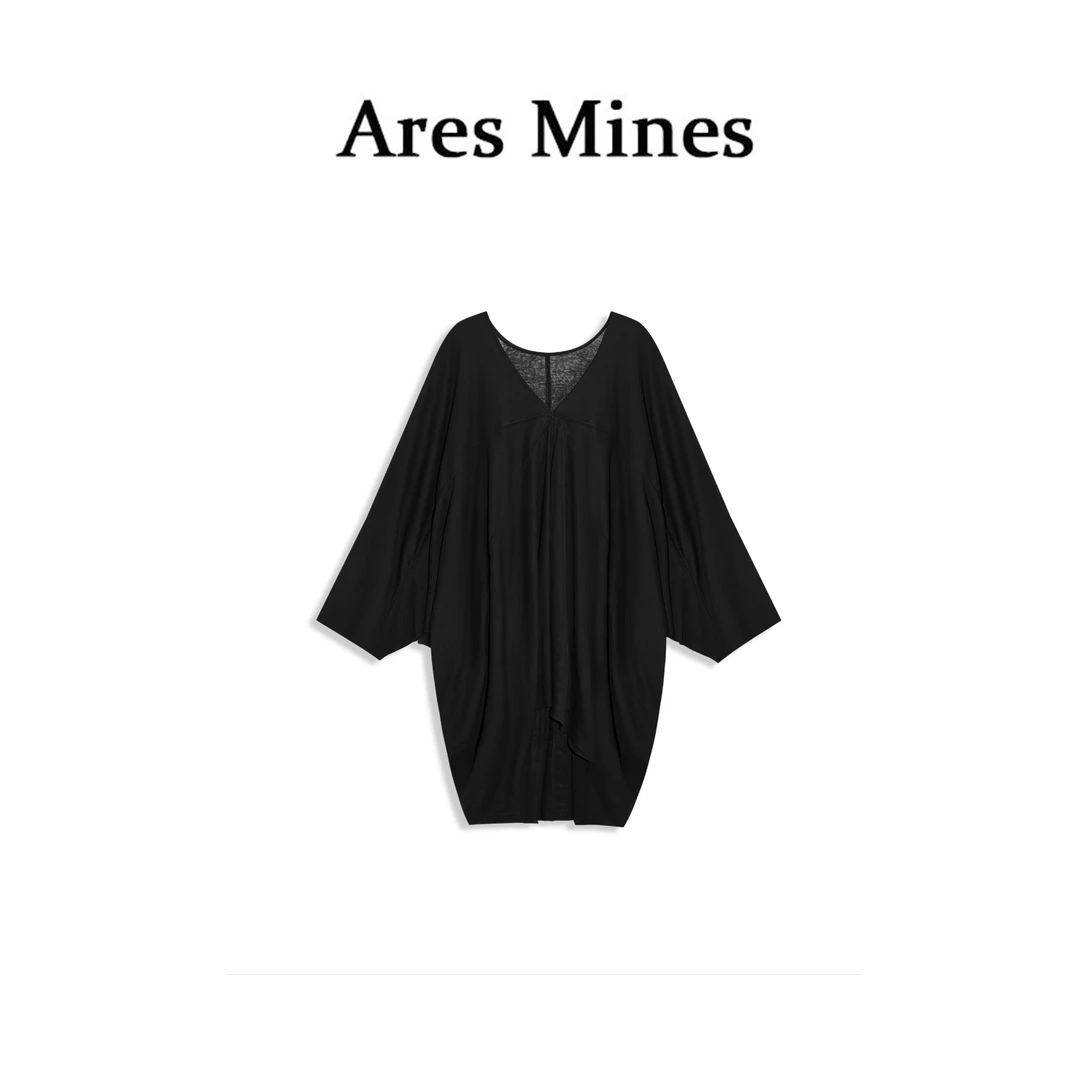 【盛朗熙Ares Mines】蝶宿云栖 松弛廓形拼接不规则蝙蝠袖V领T恤