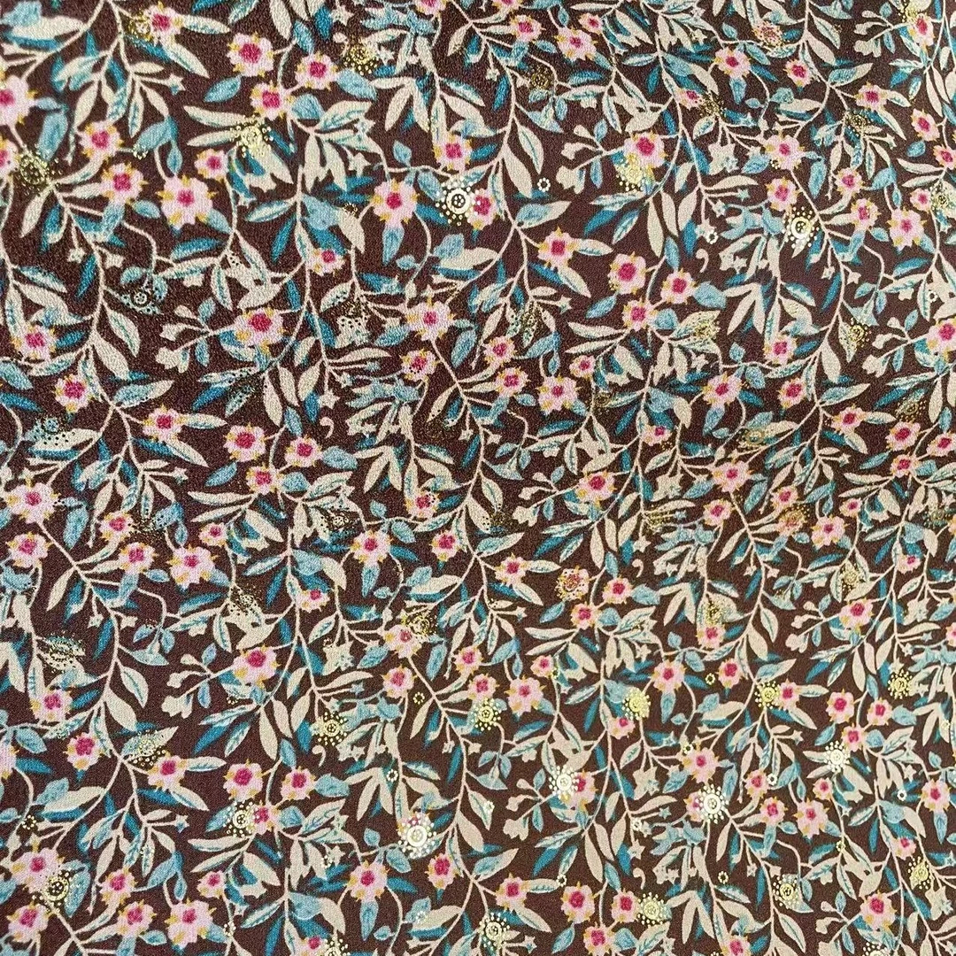 烫金咖底小碎花弹力双绉时尚面料（不支持7天无理由）