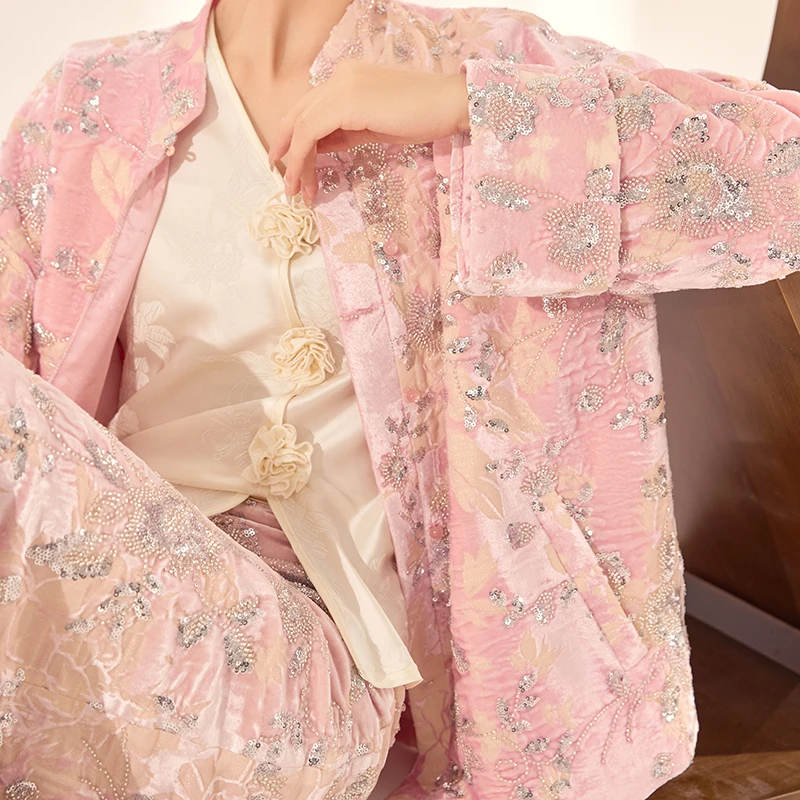 春季新款新中式国风重工钉珠亮片设计感上衣气质减龄外套女 N1029