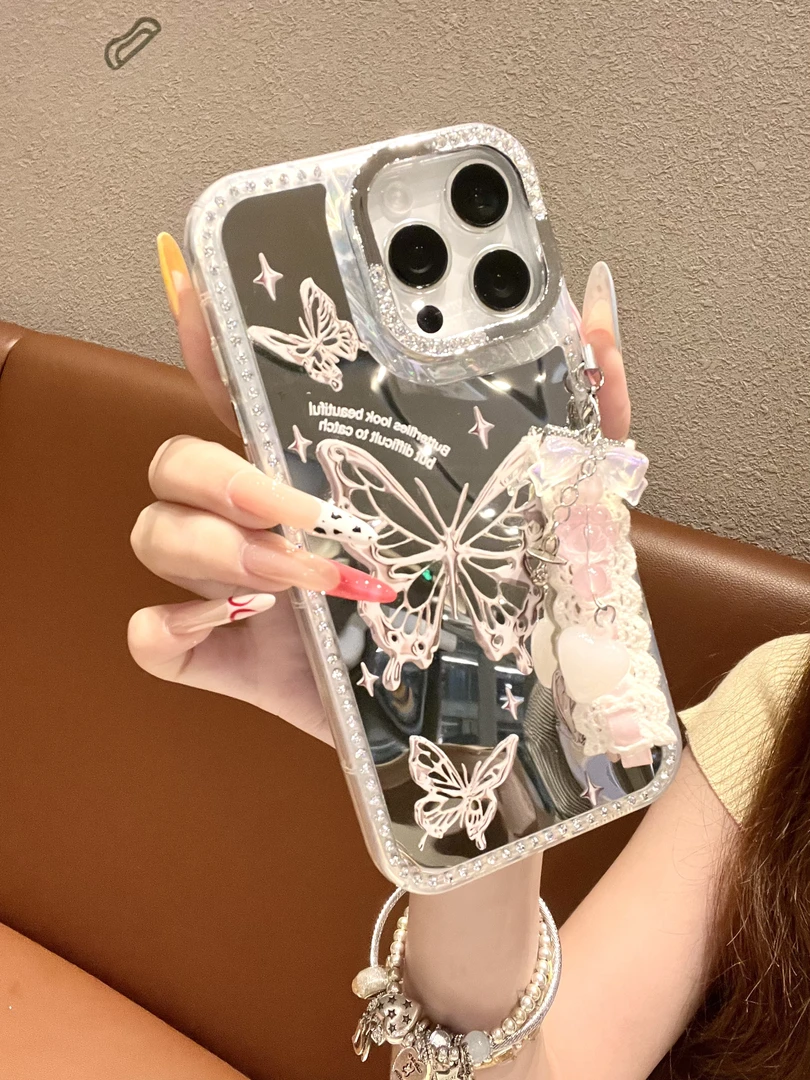 【自带相机保护按键】INS风蝴蝶镜面壳适用于苹果17/16/15/14保护壳