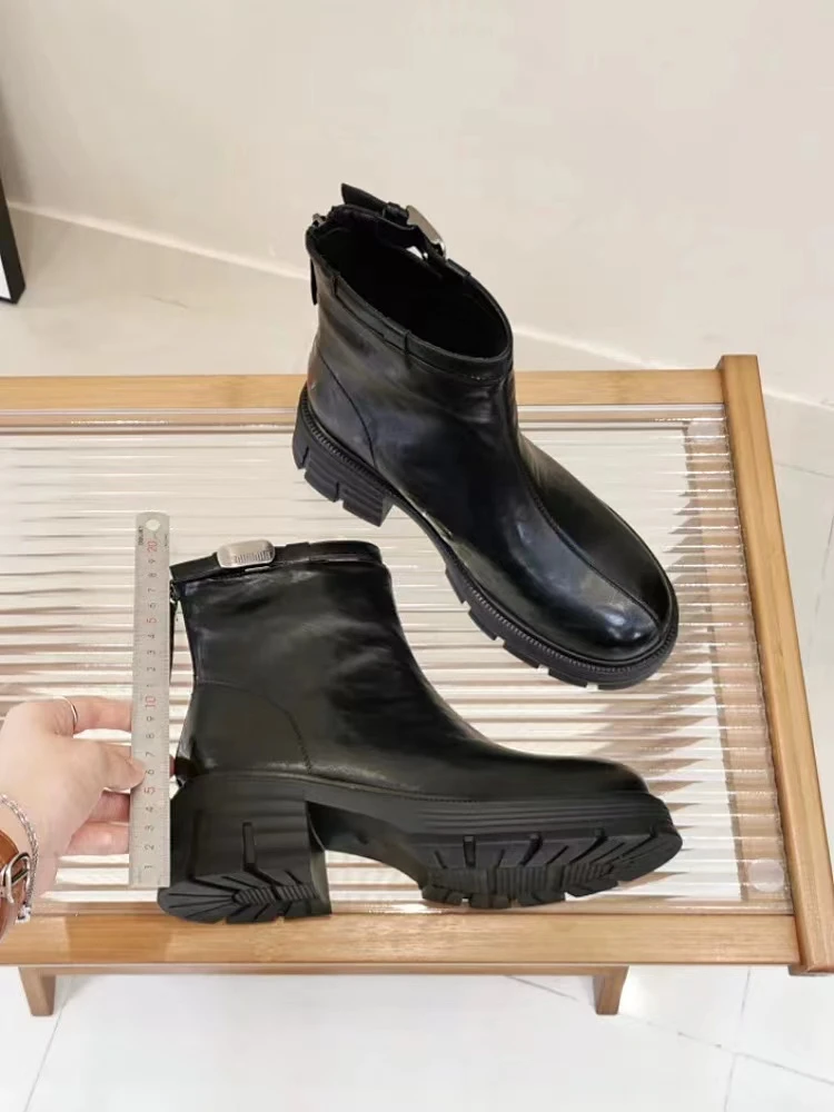 1L秋冬新款韩版通勤瘦瘦简约粗跟裸靴短靴1923(加绒)